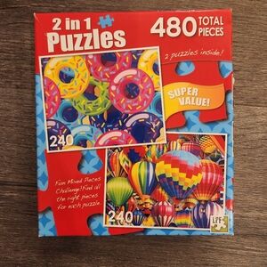2 in 1 Puzzle Set - Colorful Donuts and Hot Air Balloons